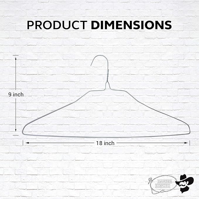 Wire Metal Clothes Hangers 50 Pack for Standard Size Shirts, Pants, Skirts, Space Saving, Non Slip,18 Inch 14.5 Gauge Ultra Thin Standard Dry Cleaner Coated Steel (50, White)