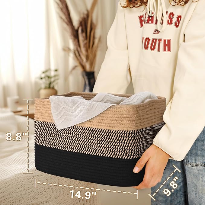 Baskets for Organizing,Storage Baskets,3 Pack Baskets for Shelfves,15"×10"×9" Woven Basket,toy storage bins,bins for organization