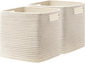 UBBCARE Set of 2 Kallax Storage Cubes-13 ×15 ×13 Inch, Cotton Rope Basket for Shelves, Toys, Book, Cube Storage Bin with Handles, Woven Storage Basket for Organizing, Beige