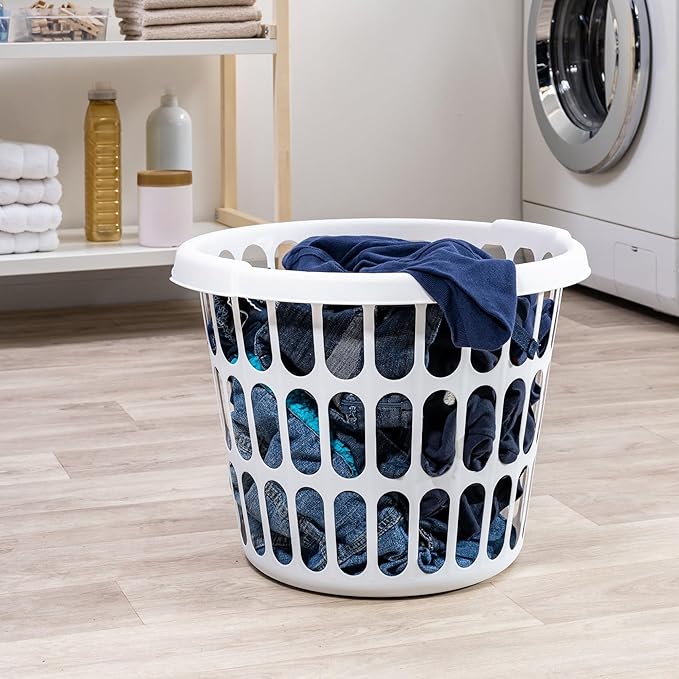 (8 Pack) 1-Bushel Round Plastic Laundry Baskets - Durable,Large Capacity for Bedroom, Bathroom, Laundry Room & Dorm