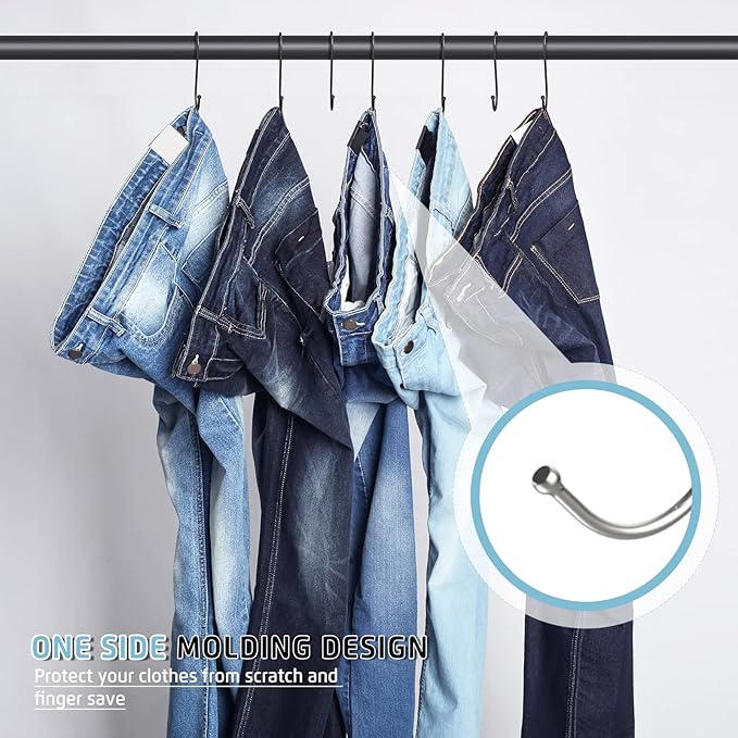 RELBRO Small S Hooks, 3.7 Inch Metal Hanging Jeans Hooks, Reversible, Heavy Duty, Black, 30 Pcs