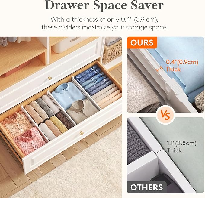 Lifewit 6" High 9 Pack Deep Drawer Dividers, 11.5-18.5" Expandable Clothes Divider for Drawers, Adjustable Dresser Drawer Organizers, White Drawer Separators for Dresser, Kitchen, Clothing