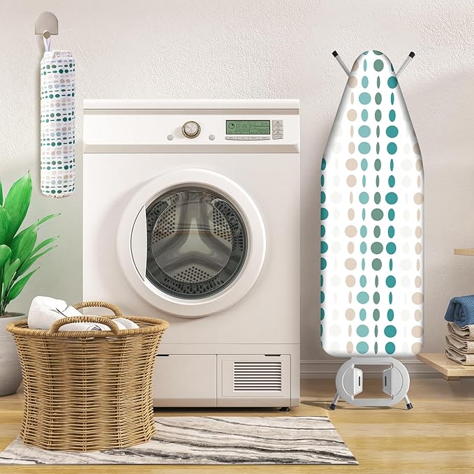 BNDX Ironing Board Cover Pad Thick for Hotels Tension Fit - Eco-Conscious Consumers Laundry Business Owners Home Gym Users Durable, College Students Buckles 15" x 54" Standard Size - Confetti Dots