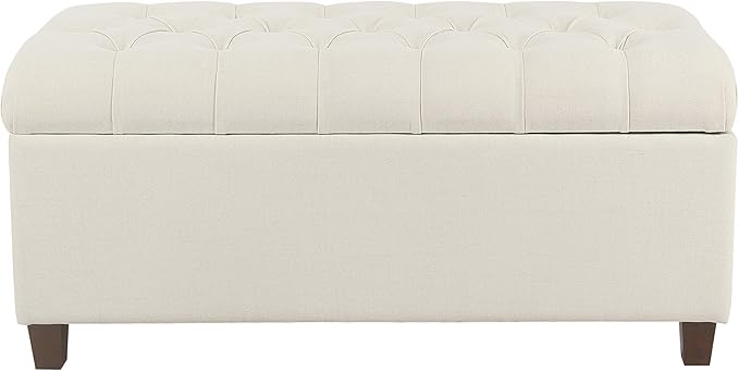 Homepop Home Decor | Tufted Ainsley Button Storage Ottoman Bench with Hinged Lid | Ottoman Bench with Storage for Living Room & Bedroom, Soft Cream, Textured Neutral