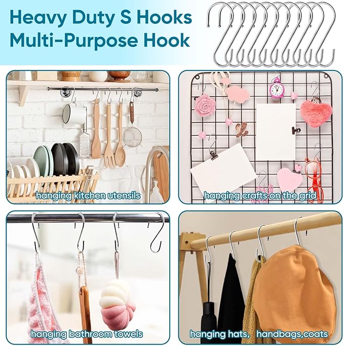 24 Pack S Hooks for Hanging, 3.5 inch Metal S Shaped Hook Heavy Duty Hanging Hooks for Pot Rack, Pans Plant, Towels, Jeans, Closet, Clothes, Hats, Cups in Kitchen, Bathroom, Bedroom and Office
