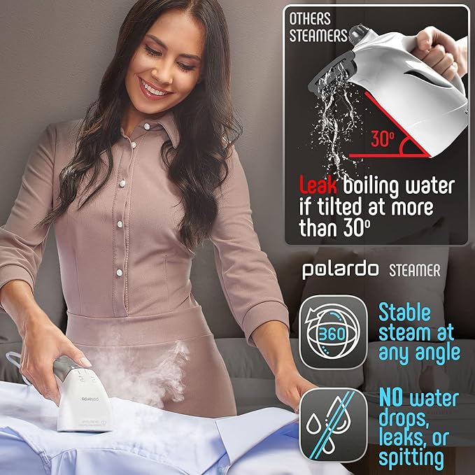 Portable Travel Garment Steamer for Clothes, Metal Steam Head, 25s Heat Up, Pump System, Mini Size, Handheld Steamer for Any Fabrics, No Water Spitting, 120V