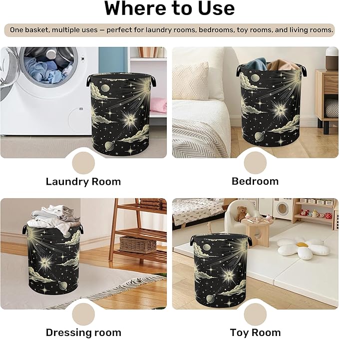 Gothic Sun Cloud Laundry Basket with Handles - Extra Large Foldable Hamper for Bathroom/Laundry/Bedroom/Dorm, Washable Fabric Storage Bin