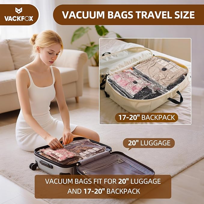 12 Pack Vacuum Bags for Travel with Rechargeable Air Pump Equipped LED Light, Vacuum Storage Bags(4L+4M+4S), 80% Space Saver Vacuum Seal Bags for Blankets, Comforters, Lugggage