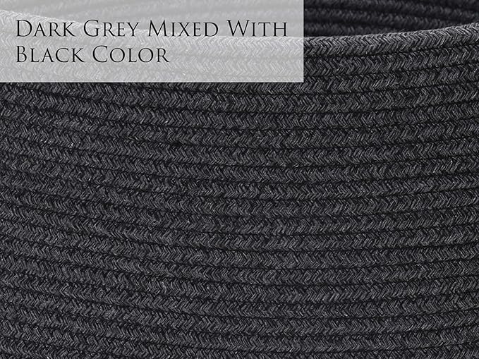 26" x 20" Handcrafted Tall Cotton Rope Basket with Lid, Stylish Flagon Shape with Cover, Clothes Hamper with Top, for Bedroom and Living Room, All Grey Black Mix