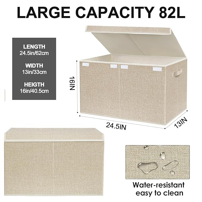 VERONLY Large Toy Box Chest Storage with Lid - Collapsible Kids Toys Boxes Organizer Bins Baskets with Handles for Boys, Girls, Nursery, Playroom, Clothes, Blanket, Bedroom(Beige)