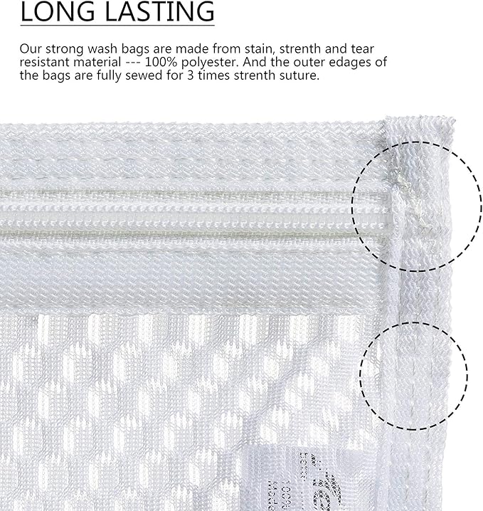 TENRAI 3 Pack (3 S) Delicates Laundry Bags, Socks Fine Mesh Wash Bag for Underwear, Lingerie, Bra, Boxer, Use YKK Zipper, Have Hanger Loops Small Openings (S Grade, QS)