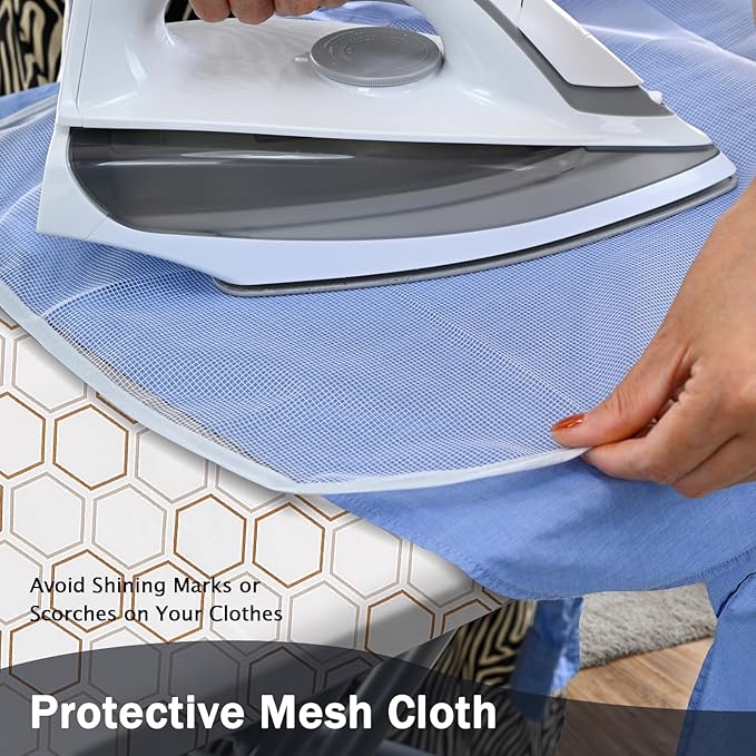 SheeChung Ironing Board Cover and Pad 15"x49",Cotton Cover and Thick Padding,Resist Scorching and Staining,Hook and Loop Fastener Strap,Heavy Duty Iron Covers Standard Boards