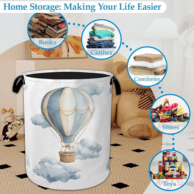 Hot Air Balloon Laundry Basket Collapsible Laundry Hamper Oxford Storage Bin for Clothes Storage, Toy Organizer, Books and Sundries 16" X 20.8"