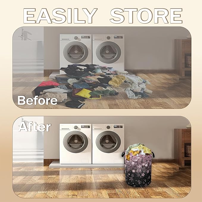 Pink Cherry Blossom Laundry Hamper,Spring Flowers Collapsible Laundry Baskets,Waterproof Oxford Cloth Laundry Room Organization for Bedroom,Bathroom,Nursery,16x20 Inch