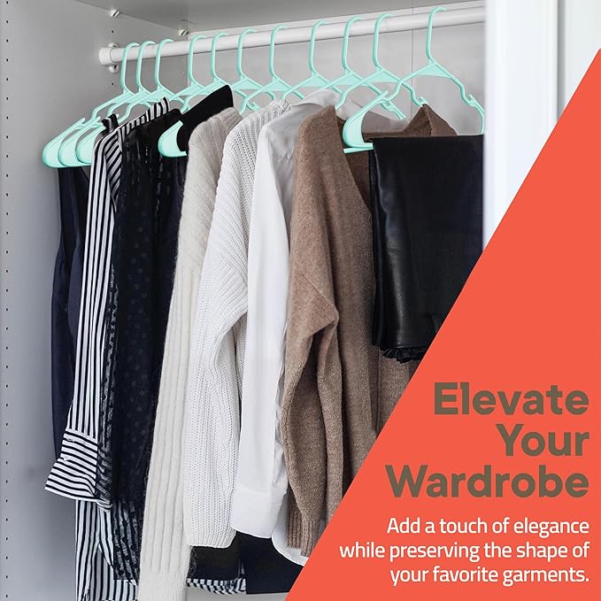 Plastic Clothes Hangers – Heavy Duty Hanger Set, for Organizing Clothes, Dresses, and Coat, Holds Up to 5 lbs, Space-Saving Hangers with Non-Slip Shoulder Grooves, Pack of 80, Aqua