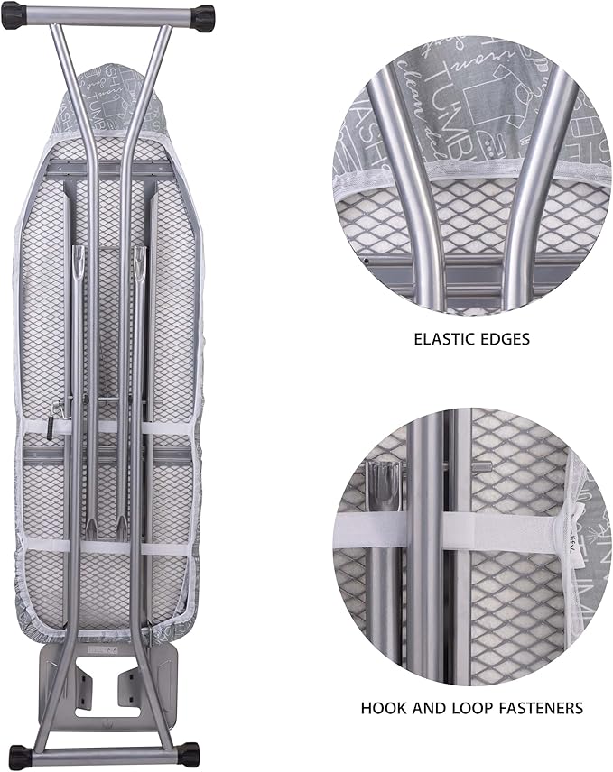 Simplify Ironing Board Cover | Scorch Resistant | Cotton | Thick Padding | Stretch Elastic Fit | Hook and Loop Fasteners | Cover ONLY | Grey