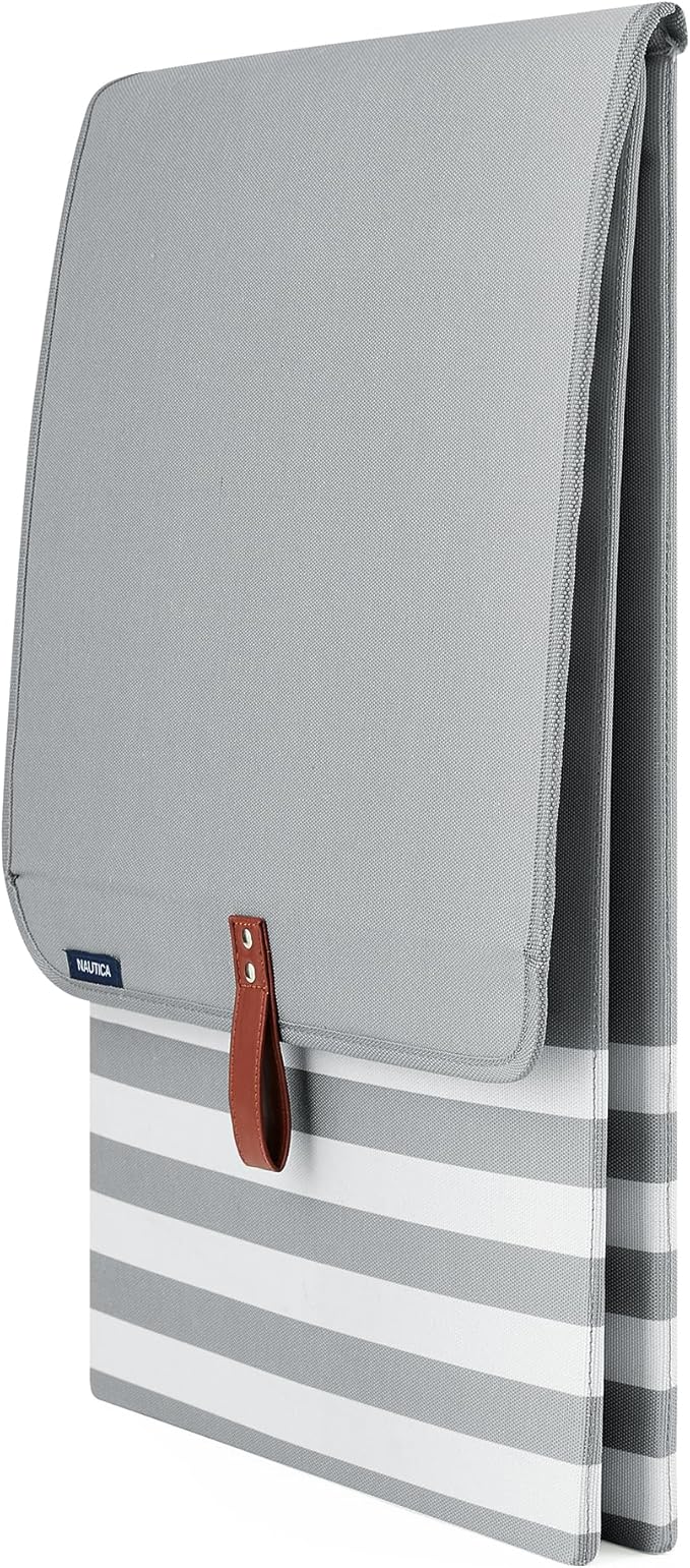 Nautica - Laundry Basket, Foldable Hamper & Storage Bin with Lid, Closet Organizers, Home Essentials (Grey Stripe)