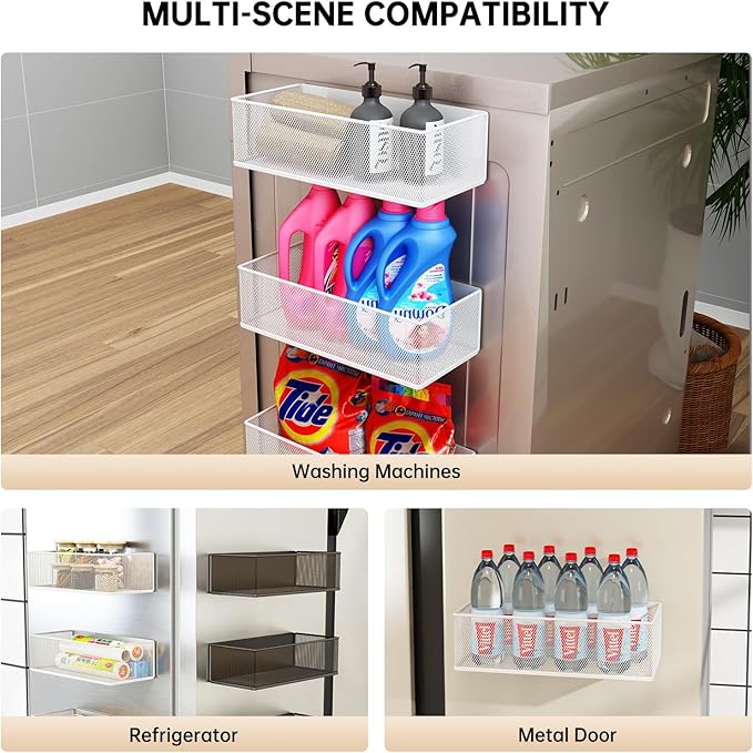 Magnetic Basket Organizer Holder for Fridge Sipce Rack Magnetic Storage Bin Box Containers for Refrigerator Magnetic Shelf for Fridge Whiteboard Classroom (Black, 10.63''L*4.72''W*3.03''H)