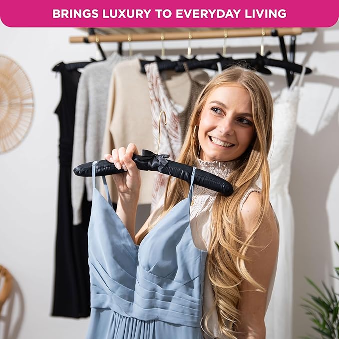 Premium Padded Hangers for Women’s Clothing - Set of 12 Non-Slip Fabric Hangers for Sweaters, Dresses, Coats, Wedding & Bride Hanger, Black