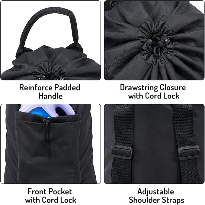 Seiritex Laundry Backpack Bag, Dirty Clothes Travel Laundry Bag with Shoulder Straps for College Dorm Room (Black)