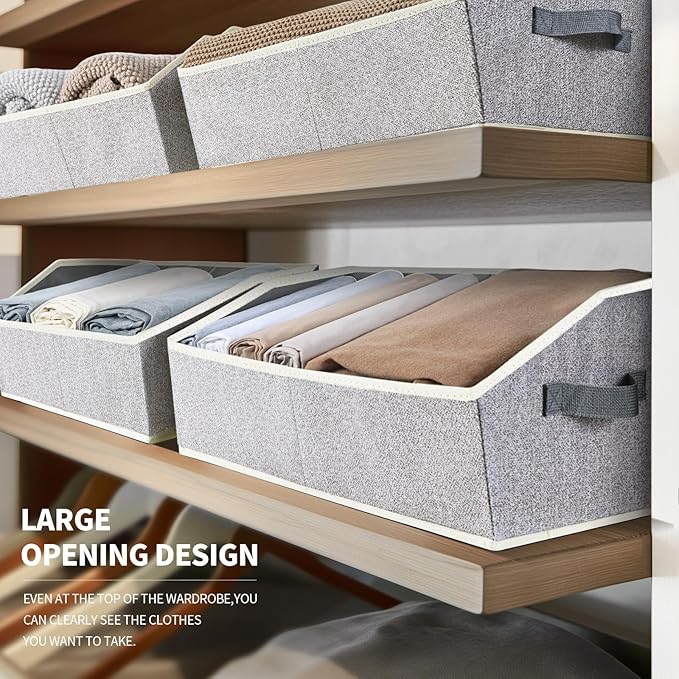 Trapezoid Bins for Organization - 8 Pack Storage Cubes, Decorative Fabric Organizer Bins, Large Baskets for Storage, Linen Storage Organizer for Clothes, Books, Home, Light Gray