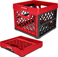 CleverMade Collapsible Milk Crate 25L (6.6 Gal), 50 lb Heavy Duty Folding Crate – Stackable Storage Crates with File Rails, Plastic Collapsible Crates for Storage - Red