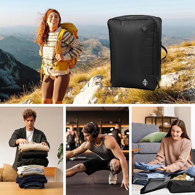 Vacuum Storage Bags with Wireless Pump 35L, 180° Open Zipper, IP68 Waterproof, Reusable Vacuum Bags for Travel, Fits 20/24/28in Suitcase, Backpack, Cloth Packing (1PC + Pump)
