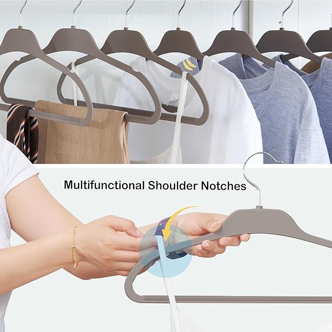 ELONG HOME 30 Pack Rubberized Hangers with Non-Slip Grip, Durable Plastic Hangers for All Clothes, Ultra-Slim Notched Design & 15.7'' Wide