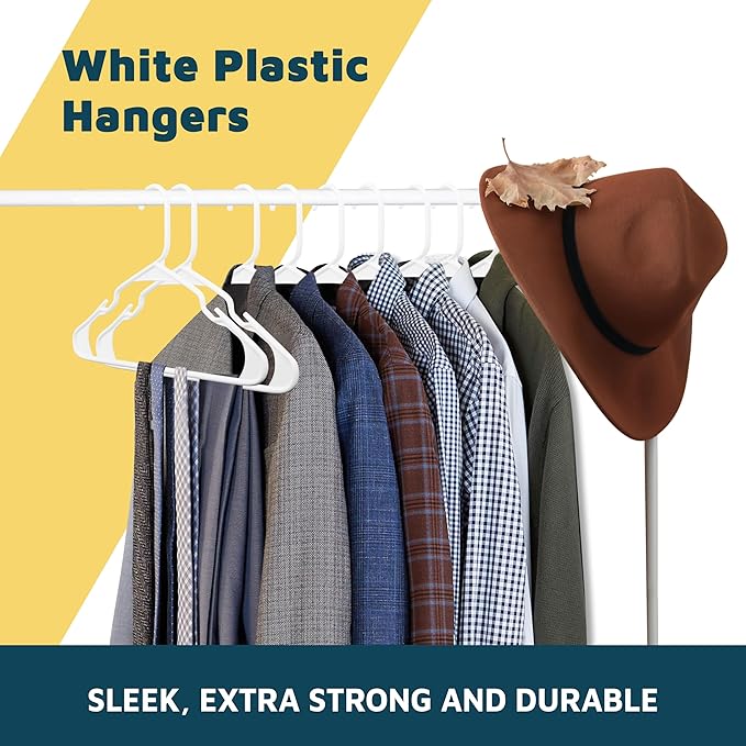 Lifemaster Plastic Clothes Hangers – Heavy Duty Hanger Set, for Organizing Clothes, Dresses, and Coat, Holds Up to 5 lbs, Space-Saving Hangers with Non-Slip Shoulder Grooves, Pack of 20, White