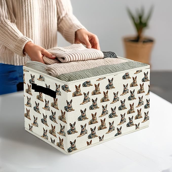 Australian Cattle Dog Gifts Storage Bins & Boxes with Handles, Australian Cattle Dog Foldable Basket for Organizing, Pet Lover Gifts Collapsible Storage Basket for Bedroom Bathroom Clothes Toys