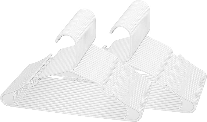 ROYALE 40 Pack White Plastic Hangers for Clothes - Heavy Duty Plastic Clothes Hanger Ideal for Everyday Standard Use - Lightweight & Space Saving Notched Plastic Hangers - Slim & Sleek Shoulder Groove