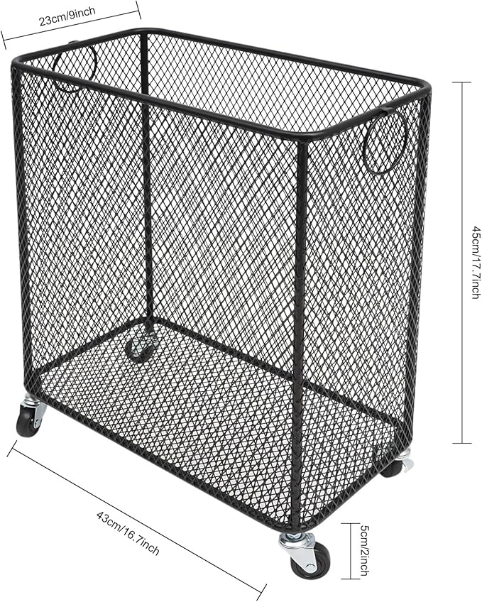 Wire Metal Rolling Laundry Basket On Wheels,Mesh Wire Laundry Basket Storage Cart for Bathroom Bedroom Dirty Clothes Storage (B)