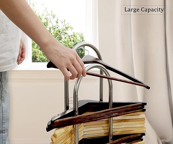 Hanger Stacker & Organizer Stand, Portable Wood Hanger Storage Rack, Large Wire and Velvet Hanger Holder for Closet Laundry Room (Medium - 28.4”H)