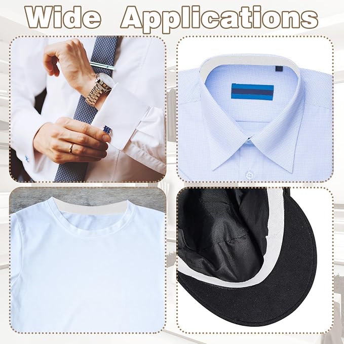Jecery 2 Rolls 2 Rolls Sweat Pads Collar Protectors for Men Shirts, Disposable White Shirt Neck Tape, Dress Hat Collar Self Adhesive Invisible Liner Patch Against Sweat Stain (0.98 Inch)