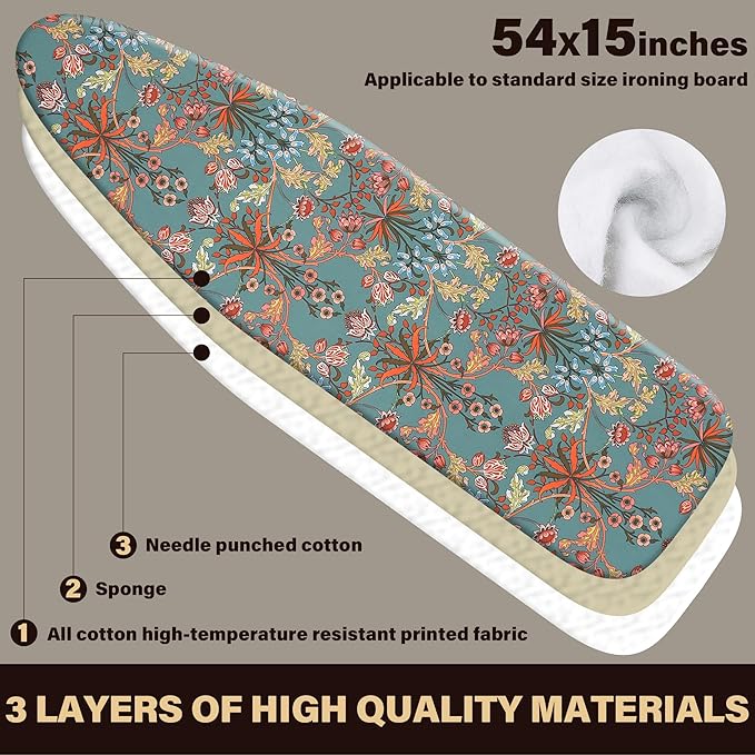 caius Easy Installation 15x54 Ironing Board Cover and Pad - Elastic Edge, Applicable Standard Size Iron Board Cover, Stain Resistant, Setup for Effortless Ironing Experience