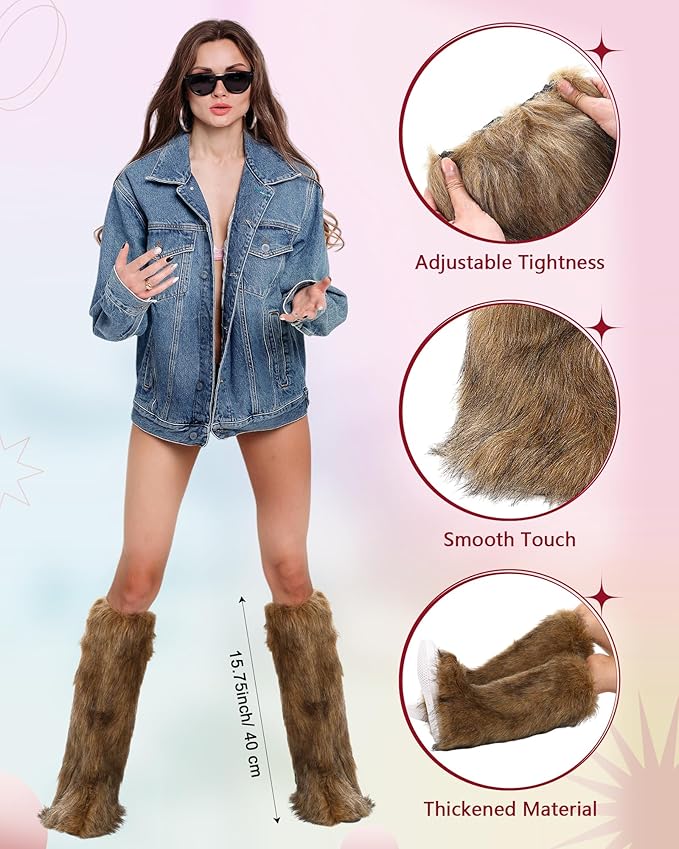 Berlune Faux Fur Fuzzy Leg Warmers Furry Boot Cuff Fur Fluffy Shoes Cover Sleeves for Women Valentines Winter Costumes