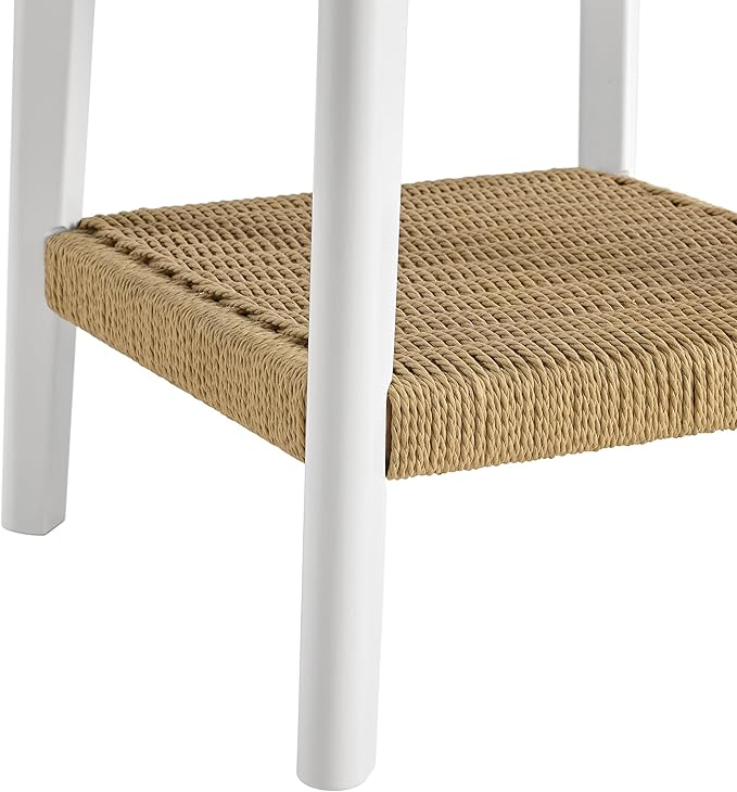 Alaterre Furniture Calais Side Table - 2-Tier Small End Table with Woven Storage Shelf - Wooden Nightstand for Small Spaces, Living Room, or Bedroom - Mid Century Modern Furniture (White, Set of 2)