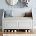 42" Rustic Storage Bench Entryway Bench Shoe Cabinet Ottoman with Safety Hinge, Removable Seat Cushion & Hidden Storage Space for Hallway Entryway Living Room Mudroom End of Bed (White)