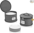 2 Pack 8" Bowl and Dessert Plate Storage Cases - China Storage Container - Stackable With Padded Interior to Store and Transport Your Fine China Dinnerware Dishes - 24 Felt Pads Included - Gray