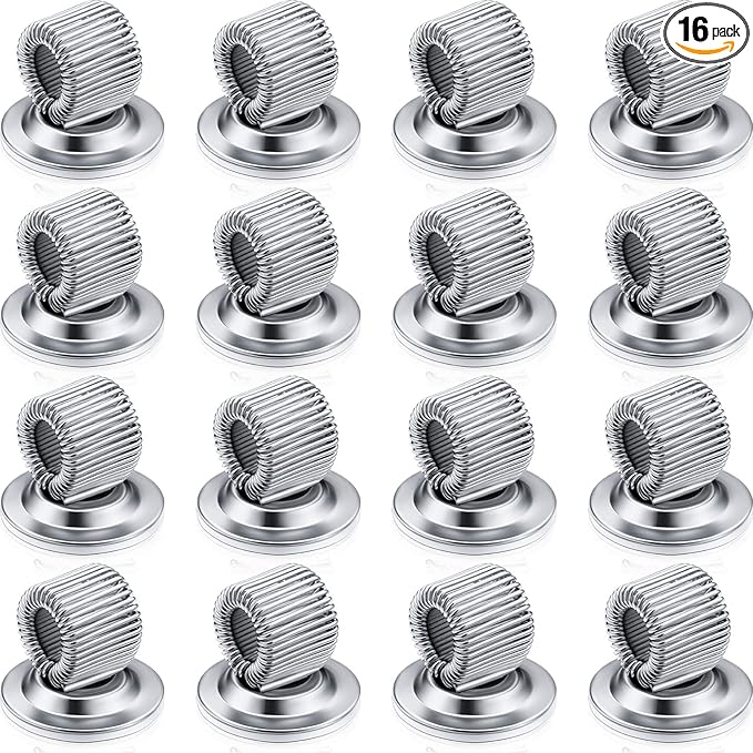 Outus 16 Pcs Silver Pen Holder Clips Manganese Steel Pen Holder Self Adhesive Pencil Organizer with Adjustable Spring Loop for Refrigerator Whiteboard Erase Board and Bulletin Board Map