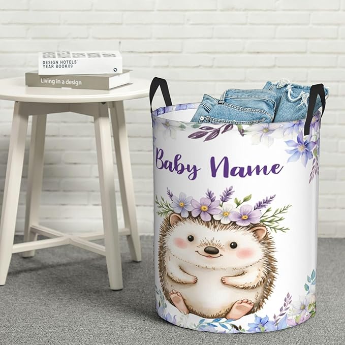 Personalized Hedgehog Laundry Basket For Baby Kids Boys Girls Adult Custom Hamper Basket With Name For Bathroom Bedrooms Collapsible Baby Laundry Basket, Dirty Clothes Hamper With Handles