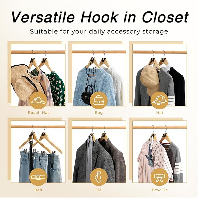 HOUSE DAY Space Saving Hanger Hooks 60 Pack, Black Clothes Hanger Connector Hooks, Heavy Duty Hanger Hooks Space Saver, Premium College Dorm Room Essentials, Good Closet Organizers and Storage