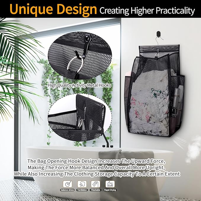 Hanging Collapsible Breathable Mesh Laundry Hamper,Fast Drying Portable Space Saving Storage Bag,Rv Laundry Hamper,Applied to College Dorm Rooms, Gym, Swimming and RV Travel (Black)