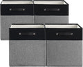 13 x 13 Inch Fine Linen Storage Bins with Handles，Fabric Cube Boxs，Basket Organizers for Shelves for Home, Closet Drawers (Black/Gray-4 Pack)