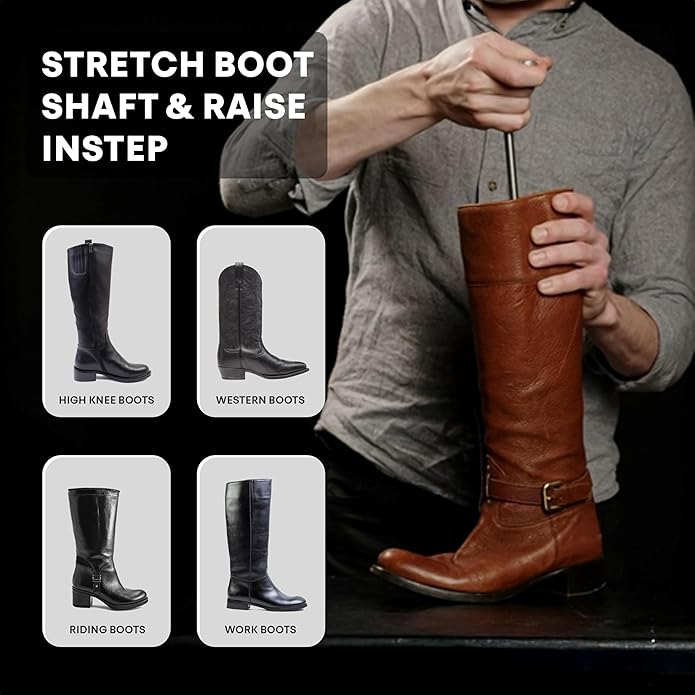 Boot Calf & Shaft Stretcher for Women & Men – Heavy Duty Metal Instep, Shaft & Leg Boot Expander – Cowboy, Tall, Leather, Western, Work, Hiking Boots – Wide Calf Boot Stretcher Tool
