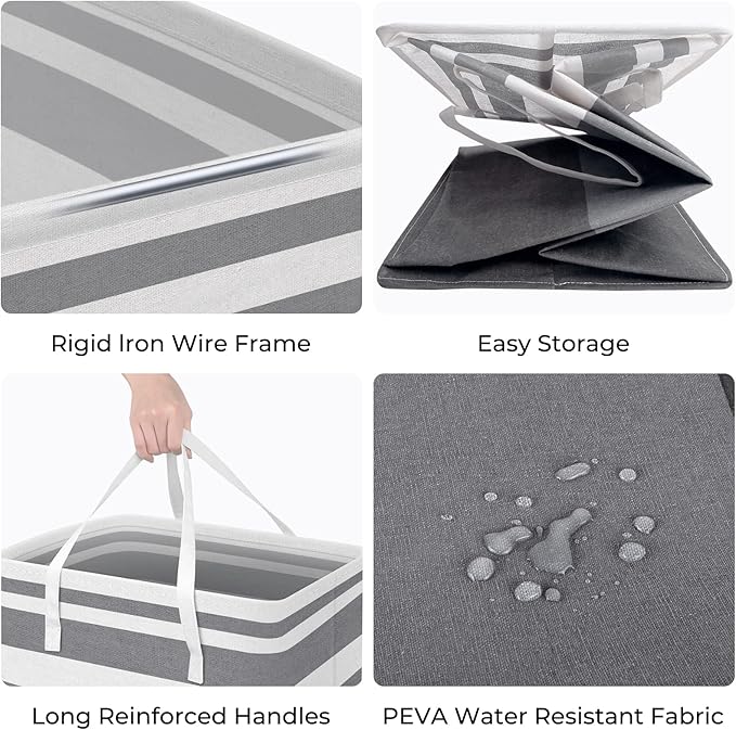 HomeHacks 4-Pack Large Laundry Basket, Waterproof, Freestanding Laundry Hamper, Collapsible Tall Clothes Hamper with Extended Handles for Clothes in The Dorm and Family-(Gradient Grey, 100L)