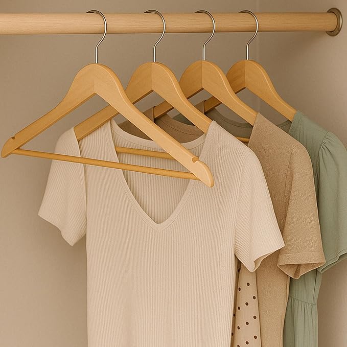 Honey-Can-Do Sturdy Maple Wood Hangers – Non-Slip Grooved Bar, Perfect for Shirts and Suits, Durable & Stylish, 24-Pack