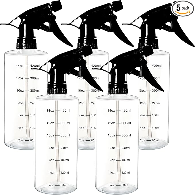 Youngever 5 Pack 16 Ounce Empty Plastic Spray Bottles, Spray Bottles for Hair and Cleaning Solutions (Black Sprayer)