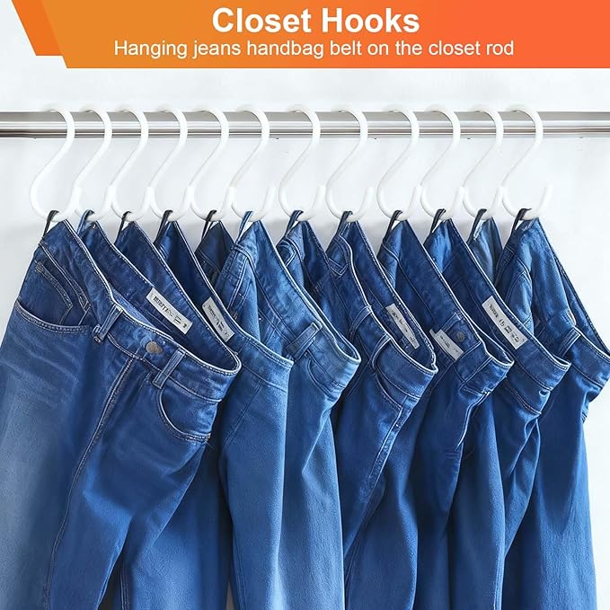 HiGift 12 Pack 3 Inch White S Hooks, Non Slip Vinyl Coated S Hooks for Hanging Plants, Metal Rubber Coated Closet S Hook for Hanging Plant Jeans Clothes Kitchen Pot Pan Cup Towels Bags