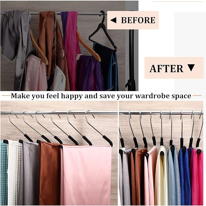 Open Ended Padded Pants Hangers Non Slip Foam Sponge Coated Pant Hangers for Men and Women Plating Anti Rust Chrome Metal for Closet Jeans Slacks Towel Skirt Organizer, Black(30 Pack)
